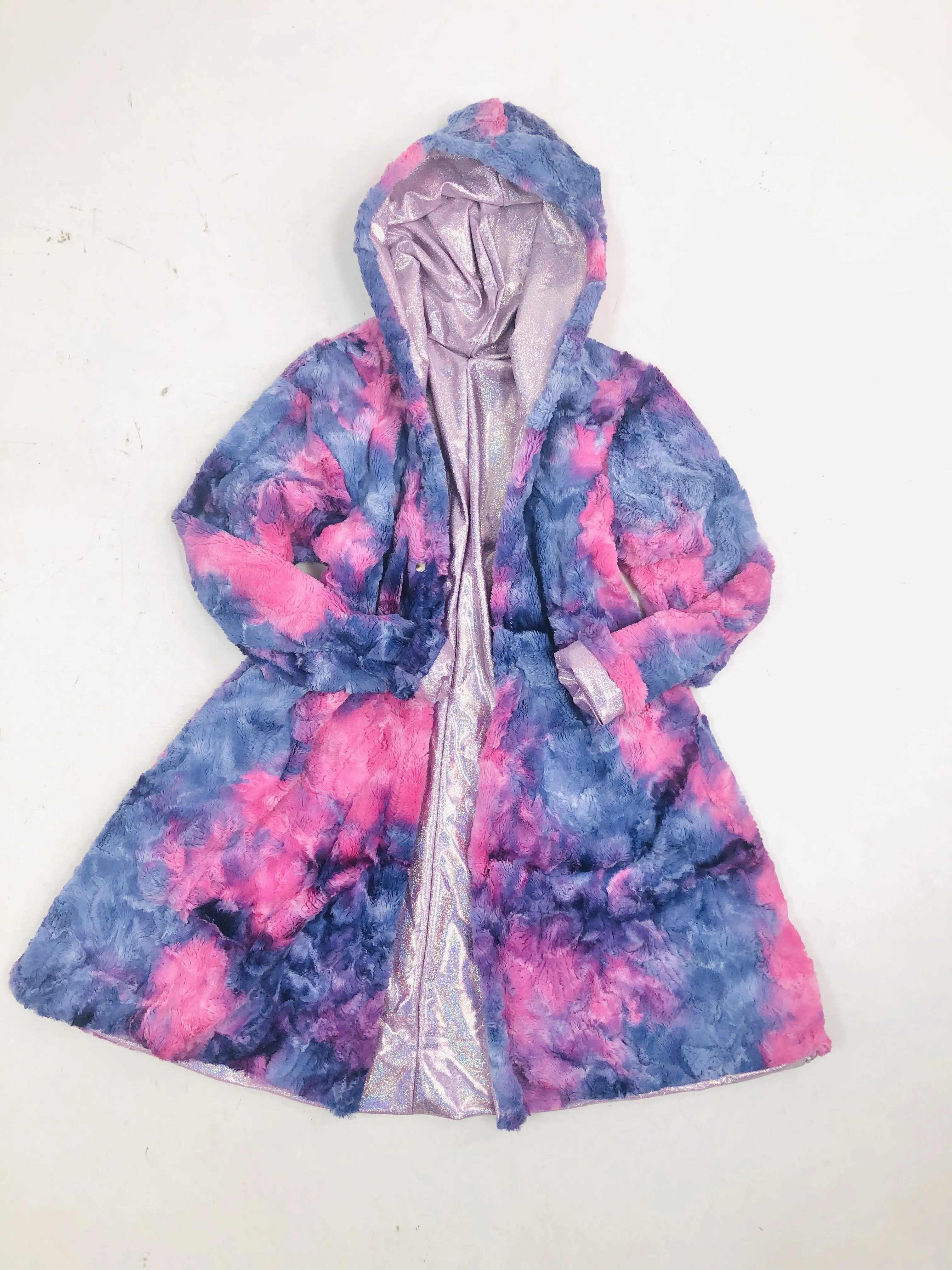 Minky A Line Coat in Razzle Dazzle and Lilac Holographic