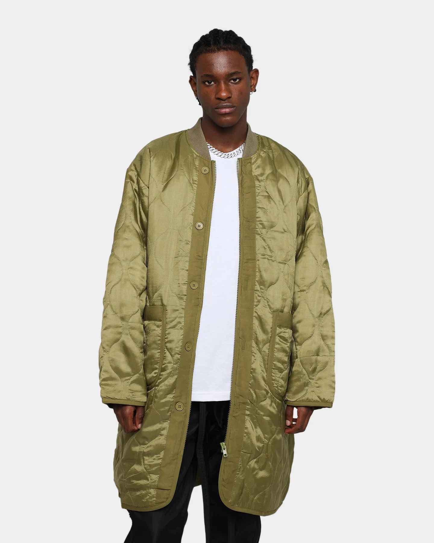 MNML Zip Up Bomber Trench Jacket Olive