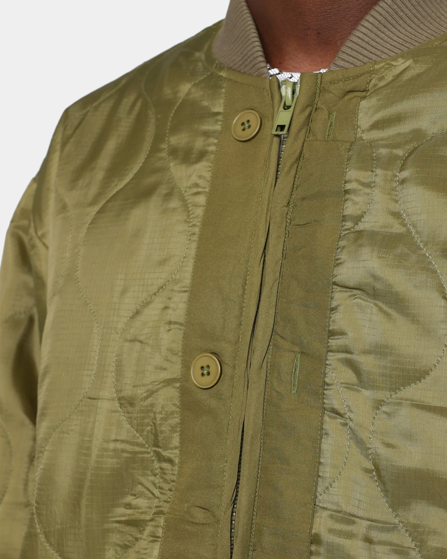 MNML Zip Up Bomber Trench Jacket Olive