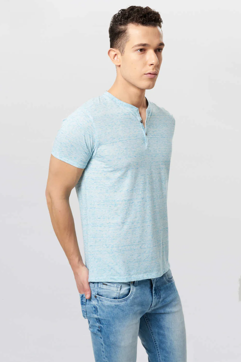 Muscle Fit Crew Henley T Shirt