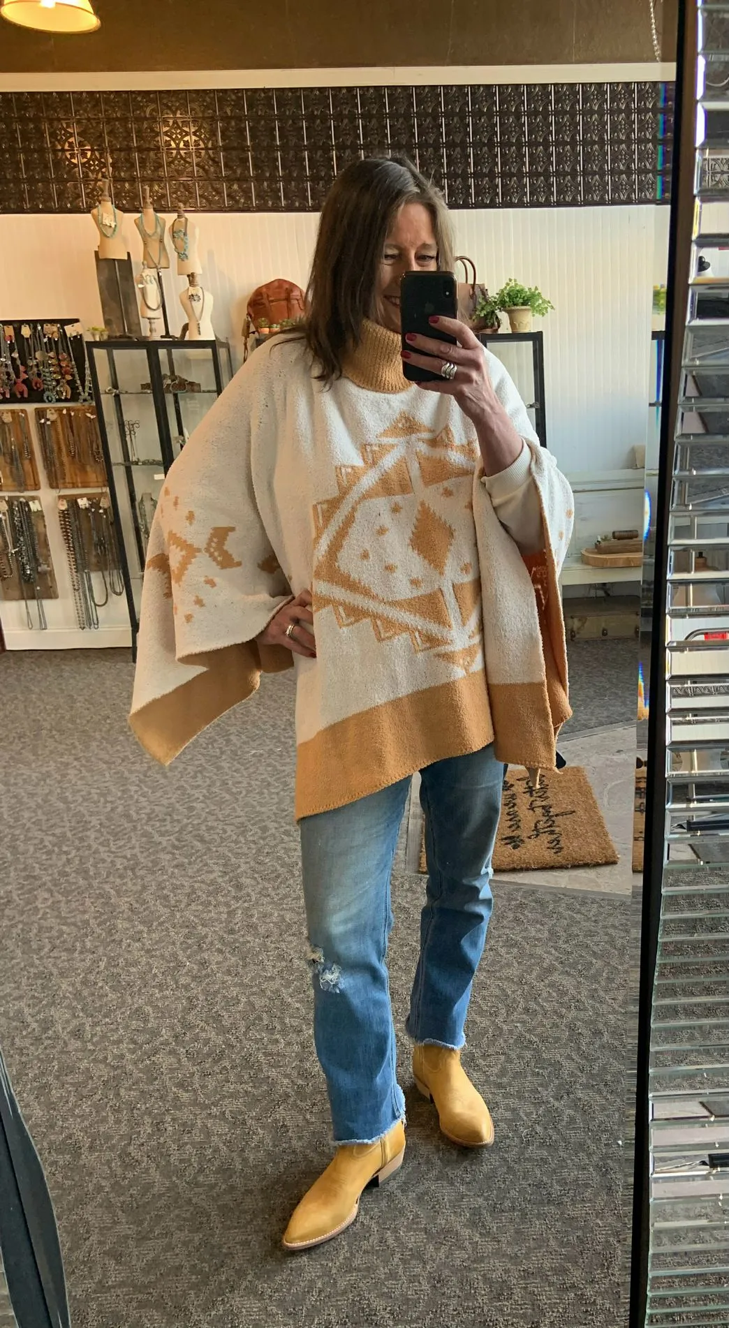 Mustard Aztec One Size Poncho