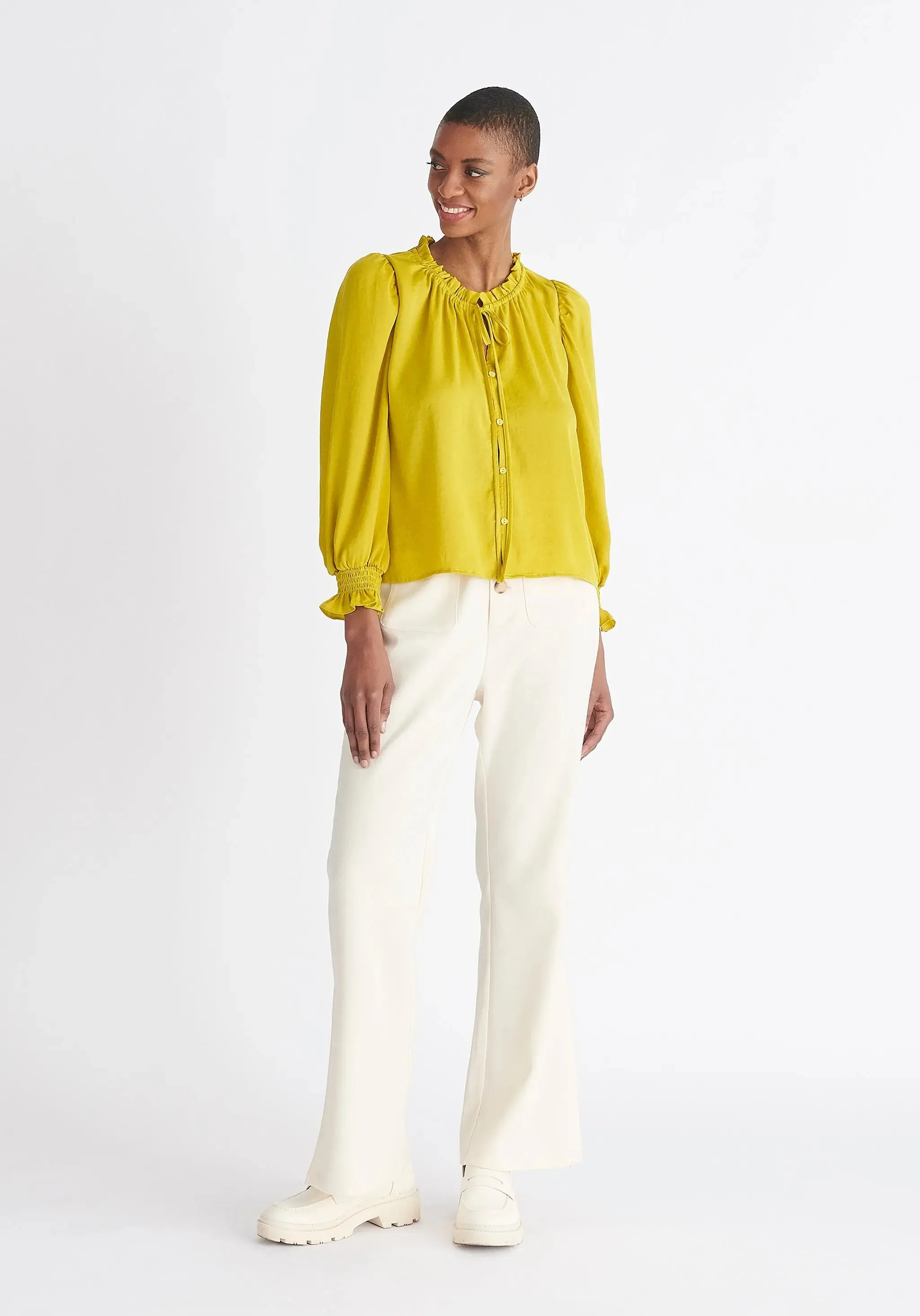 Mustard Yellow Ruched Collar Blouse