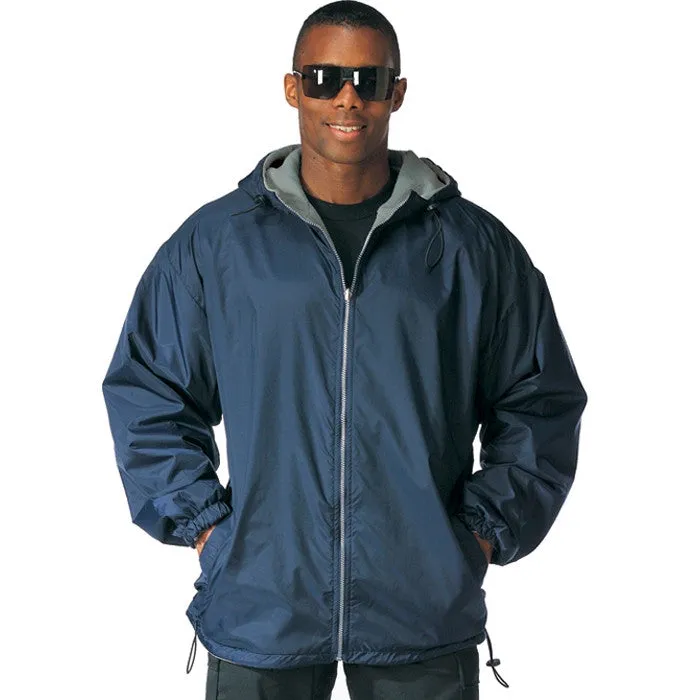 Navy Blue - Reversible Fleece-Lined Nylon Waterproof Insulated Hooded Jacket Coat