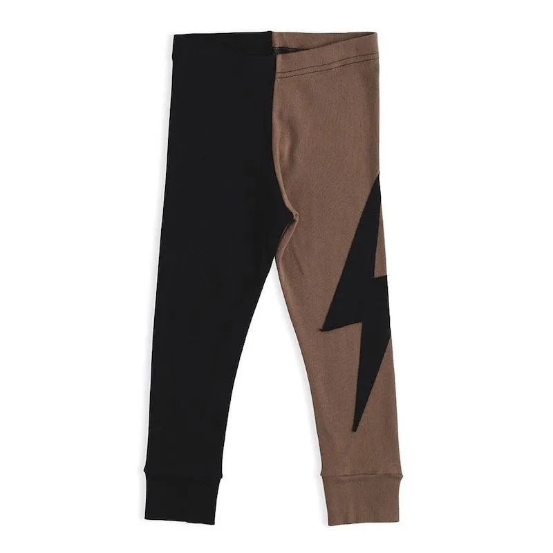 NUNUNU Divided Bolt Patch Leggings Black/ Earth Brown