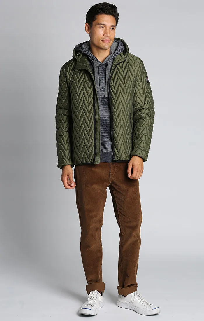 Olive Herringbone Light Puffer Jacket