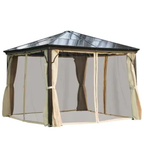 Outsunny 10' x 10' Metal Gazebo, Steel and Polycarbonate Hardtop - 01-0871