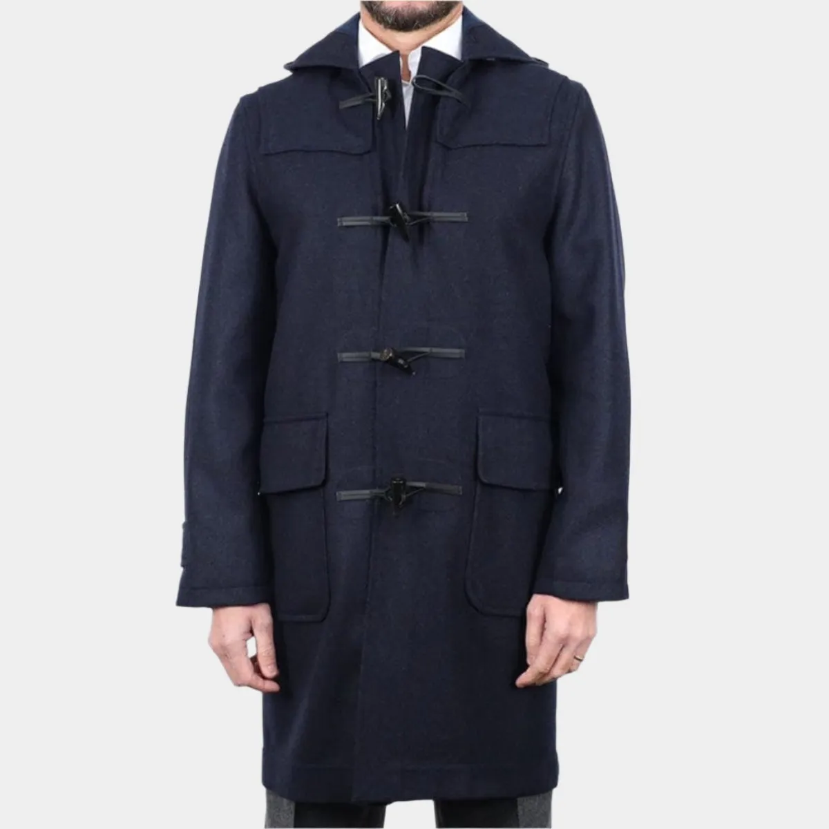 Plain Navy Loro Piana Wool Duffle Coat