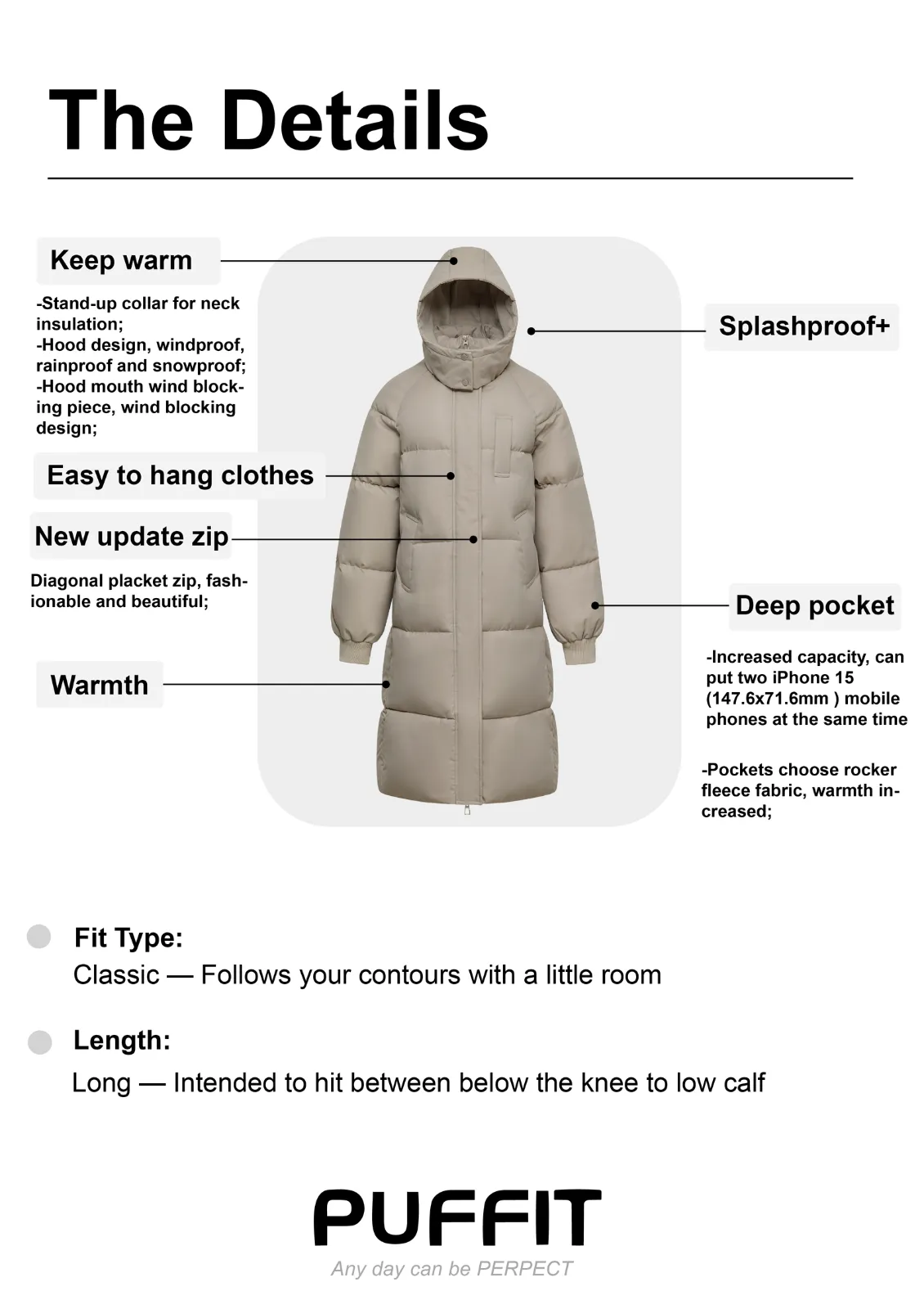 Plus Size Classic Hooded Long Puffer Coat - Splashproof and Stylish