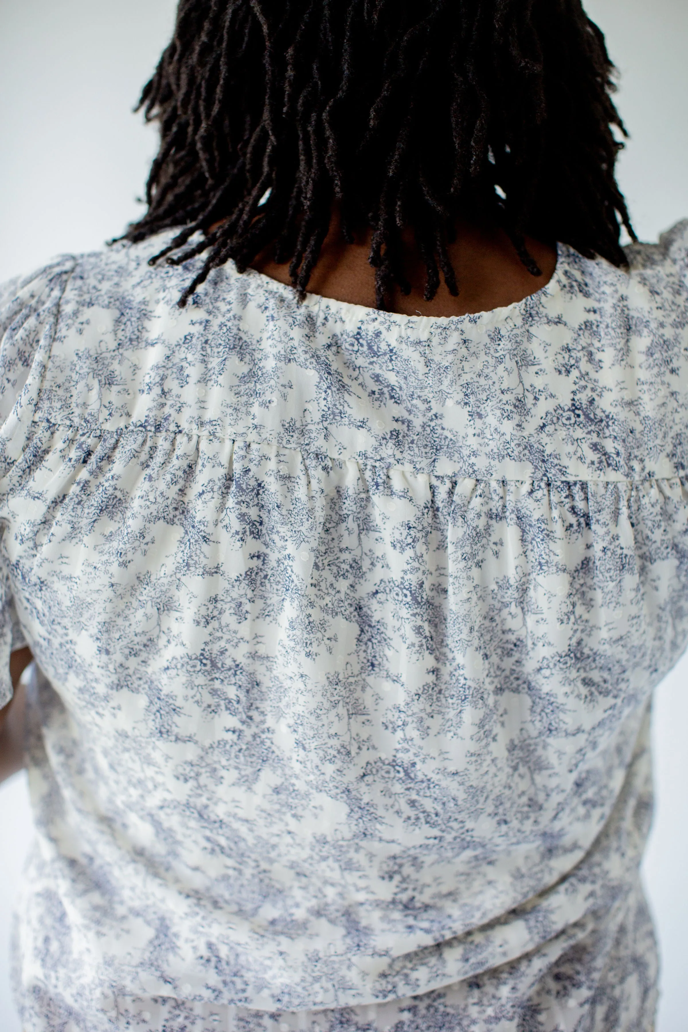 Plus 'Claudine' Vintage Print Smocked Detail Top in Parchment FINAL SALE