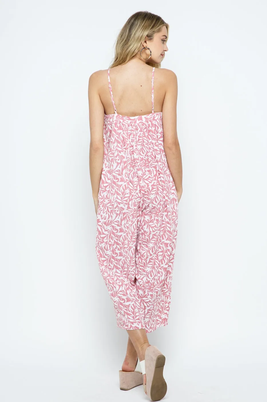 Print Crop Jumpsuit with Adjustable Shoulder Spaghetti Straps