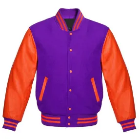 Purple and Orange Varsity Jacket with Customizable Logos