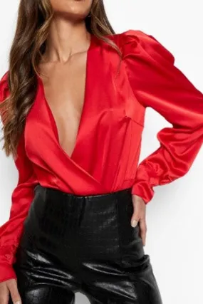 Red Satin Plunge Top