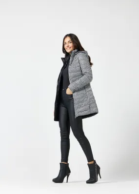 Reversible Black Houndstooth Duck Down Puffer Coat