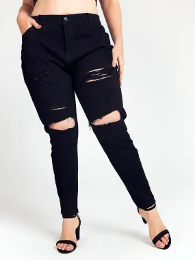 Ripped Solid Color Jeans