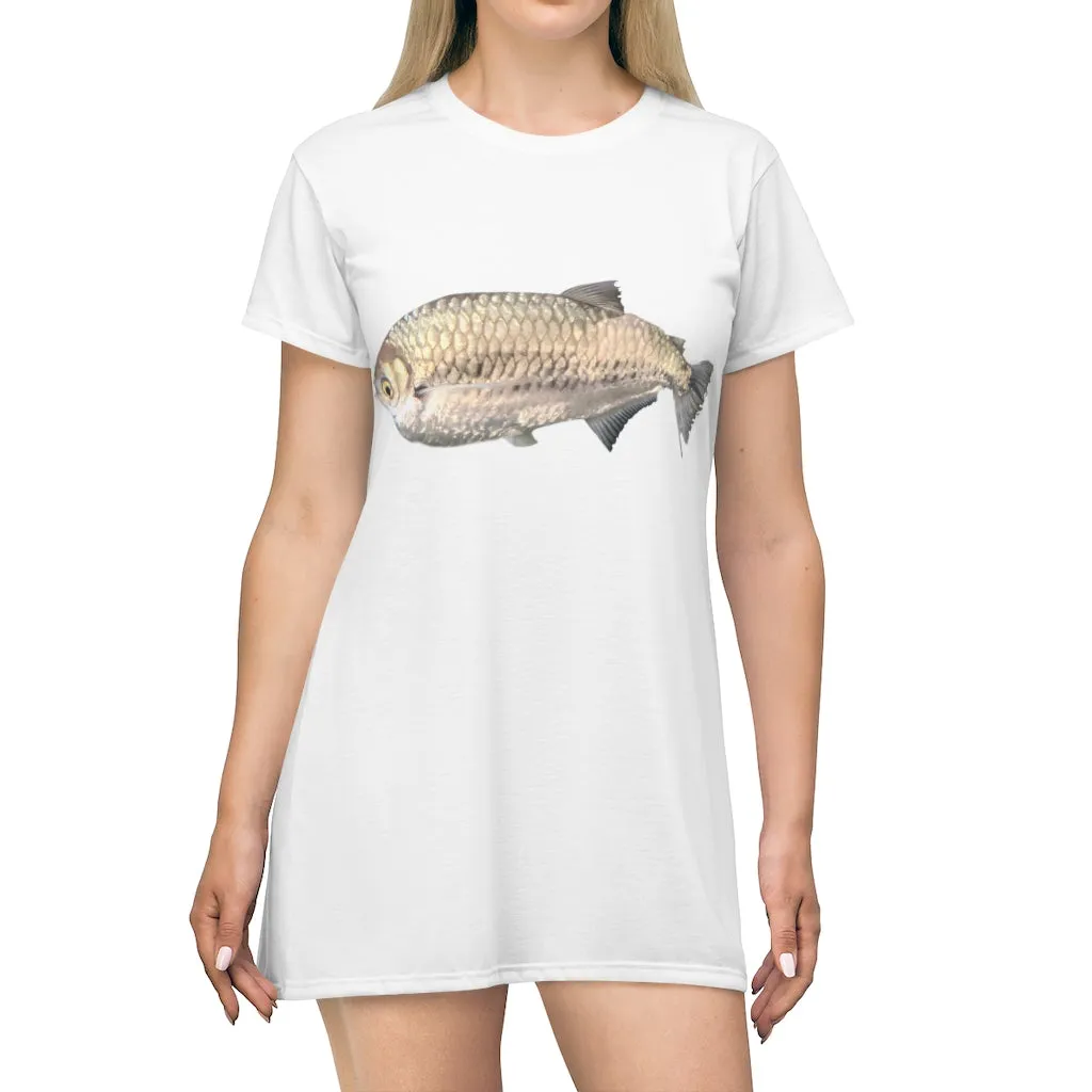 Silver Fish All Over Print T-Shirt Dress