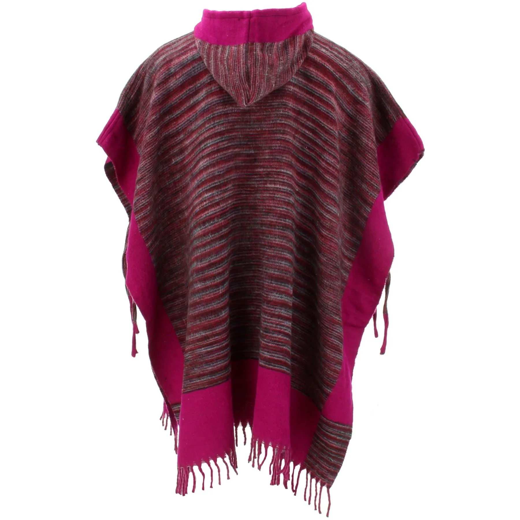 Soft Vegan Wool Hooded Tibet Poncho - Maroon Plum