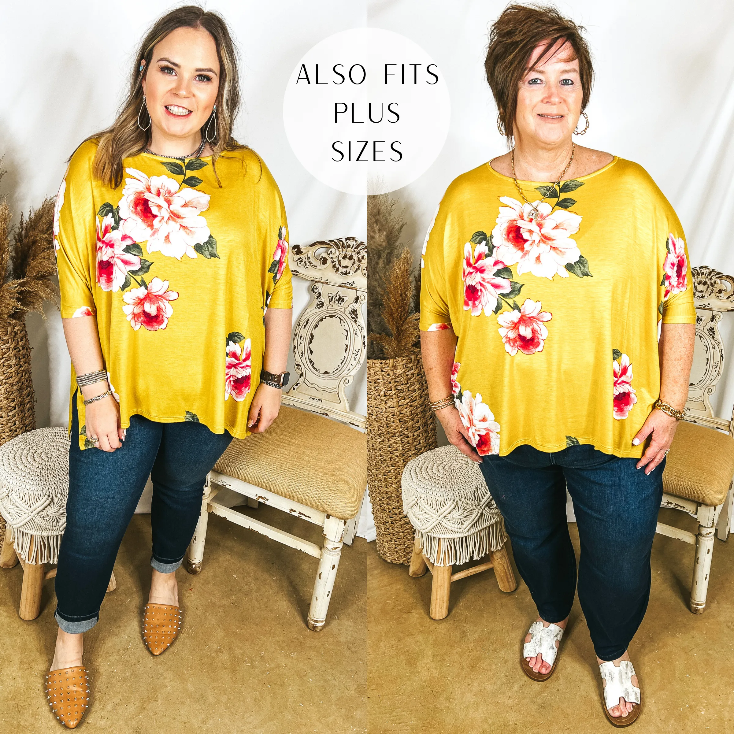 Somewhere Tropical Floral Print Poncho Top in Yellow