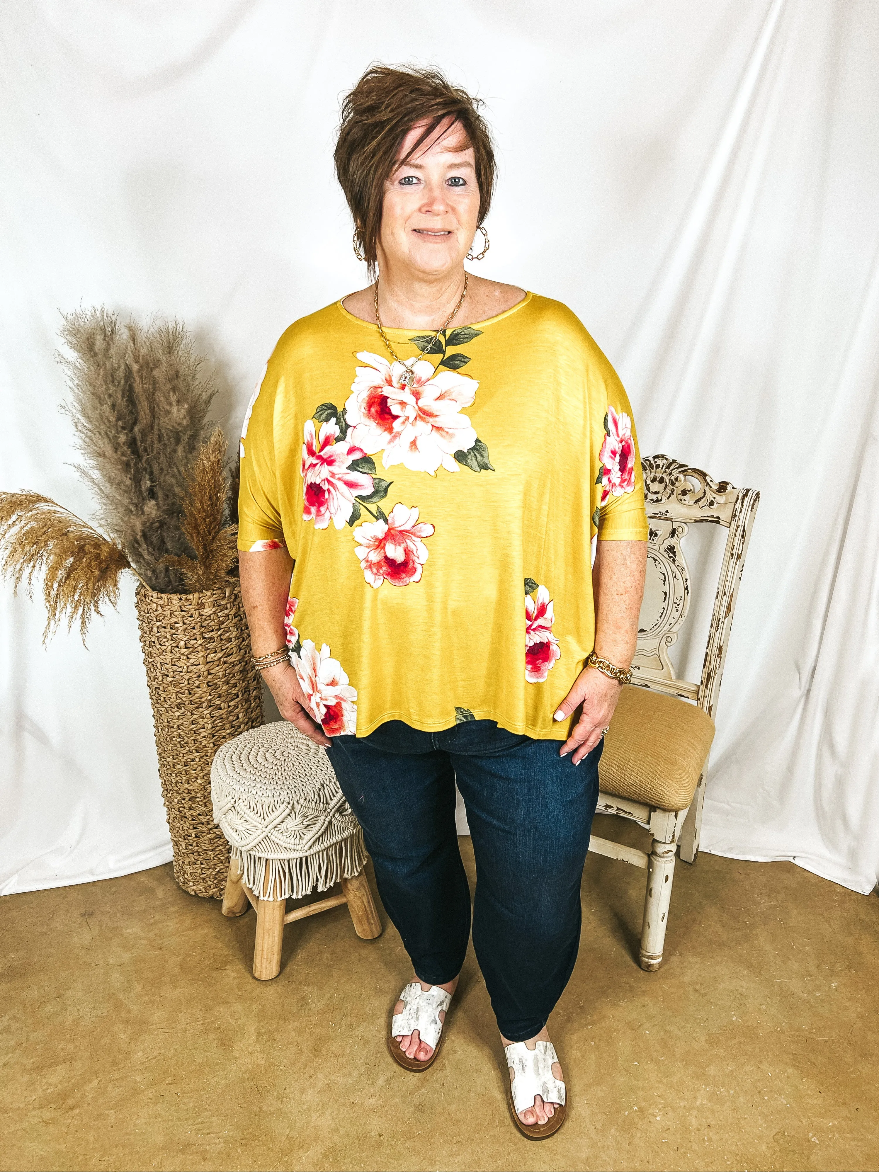 Somewhere Tropical Floral Print Poncho Top in Yellow