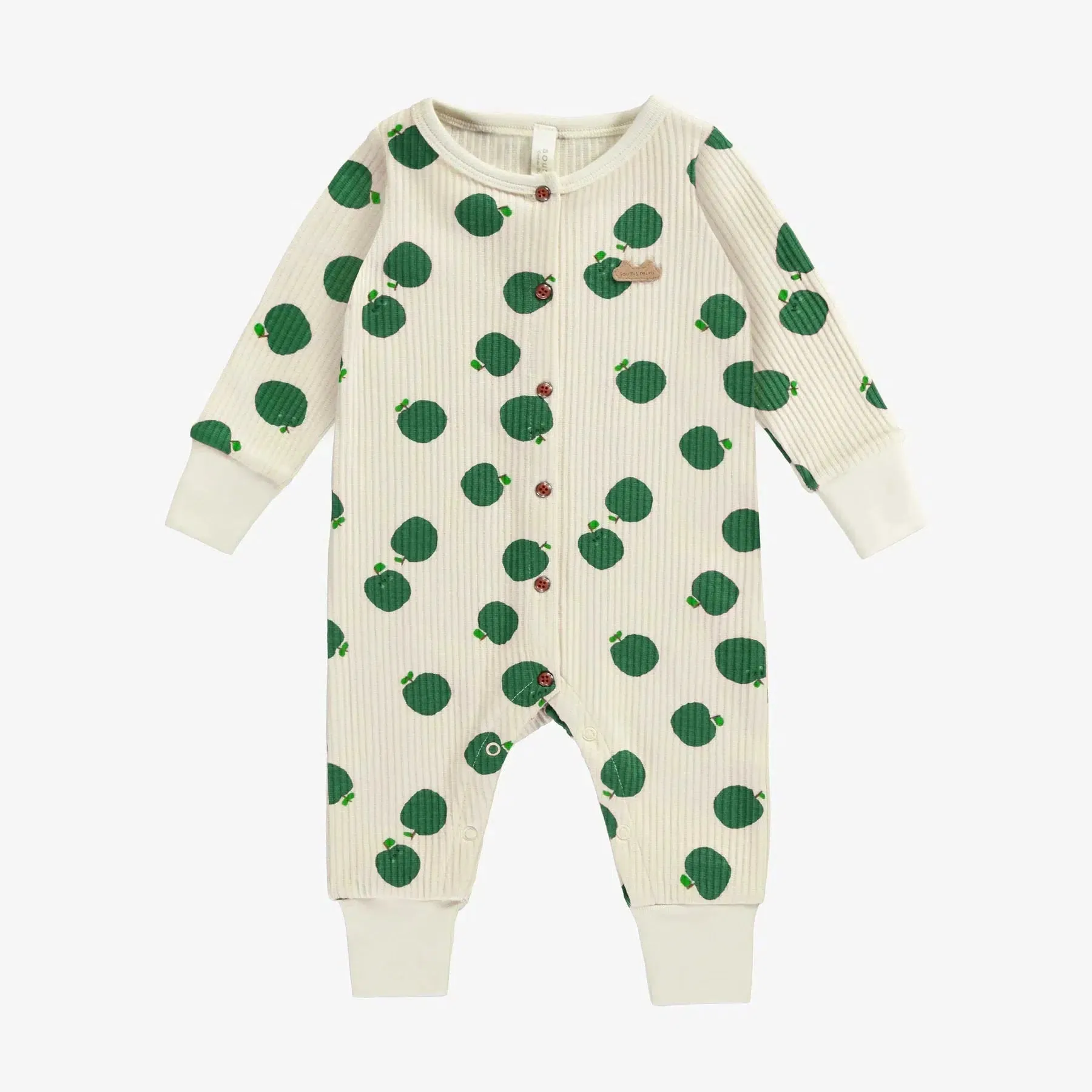 Souris Mini - Ribbed Button Romper - Green Apples