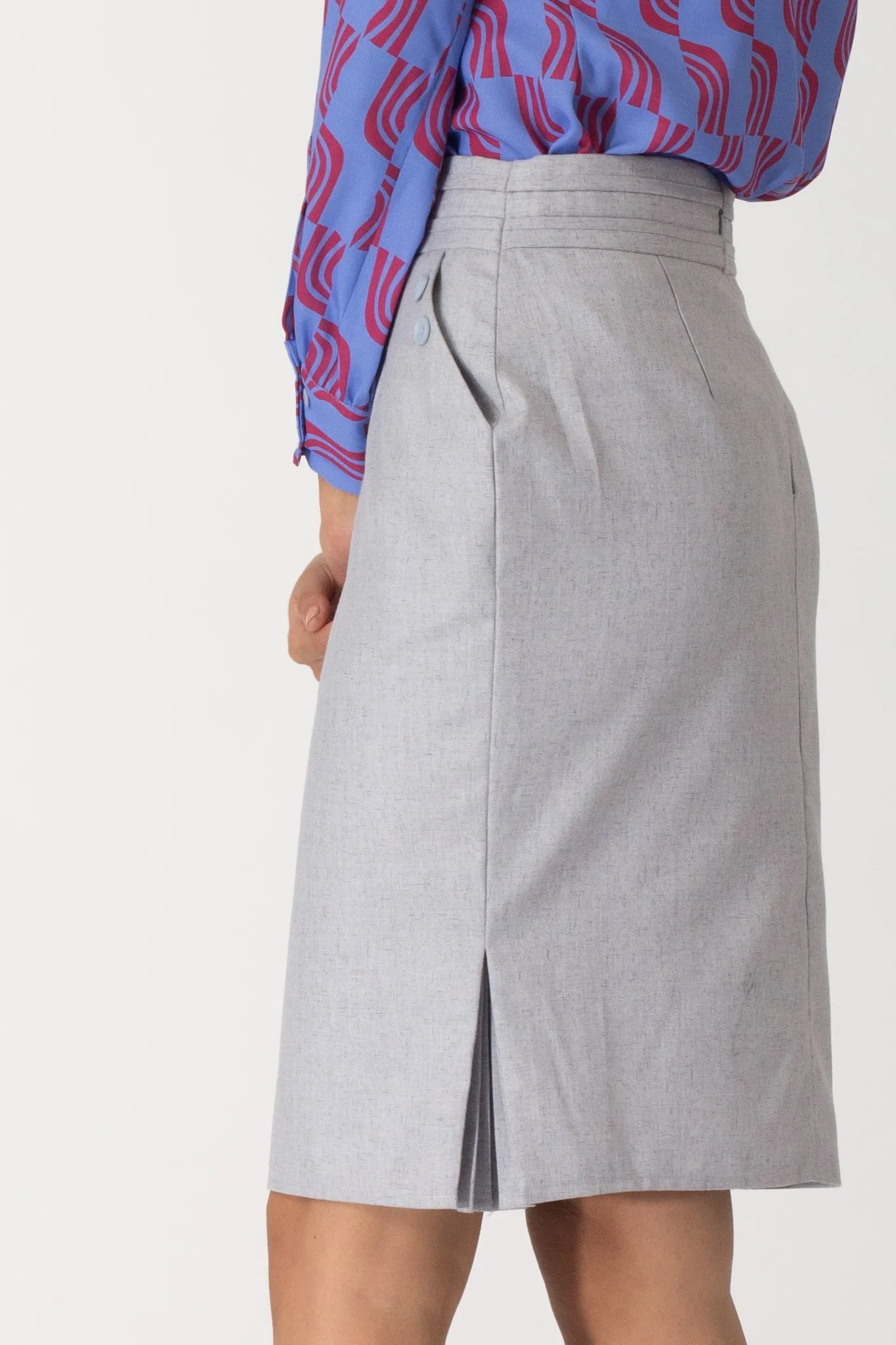 Stone Blue Kickpleat Skirt