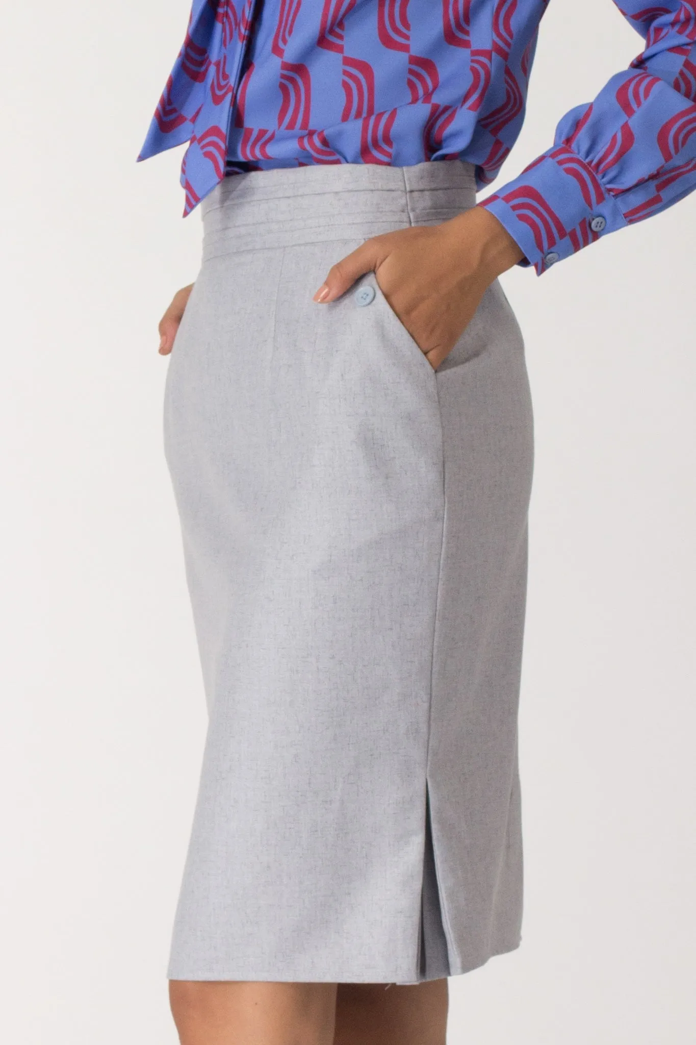 Stone Blue Kickpleat Skirt