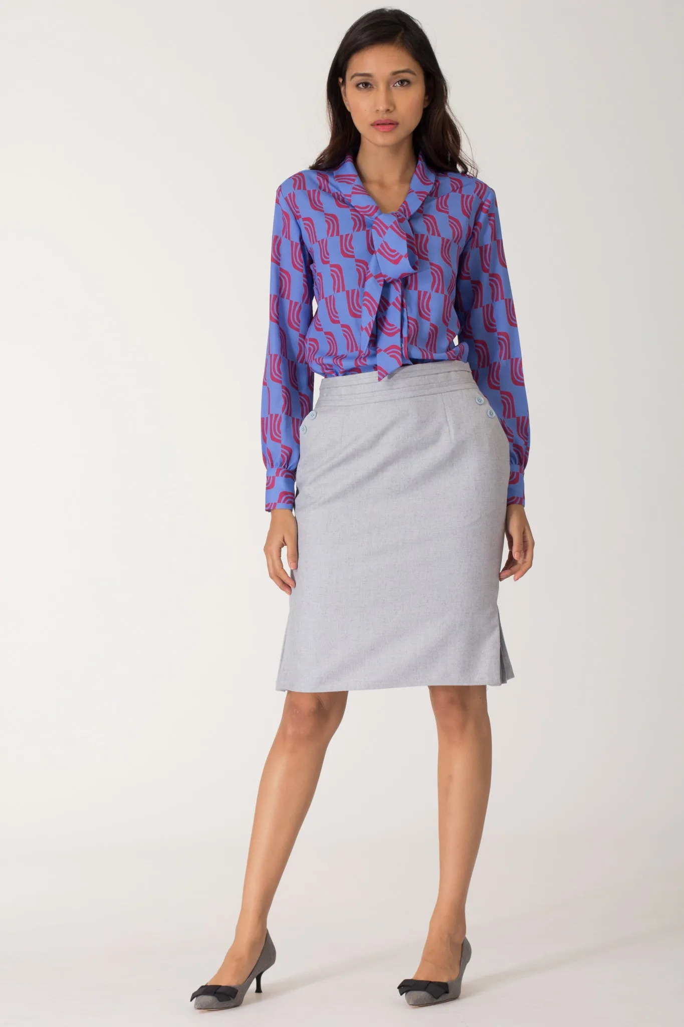 Stone Blue Kickpleat Skirt