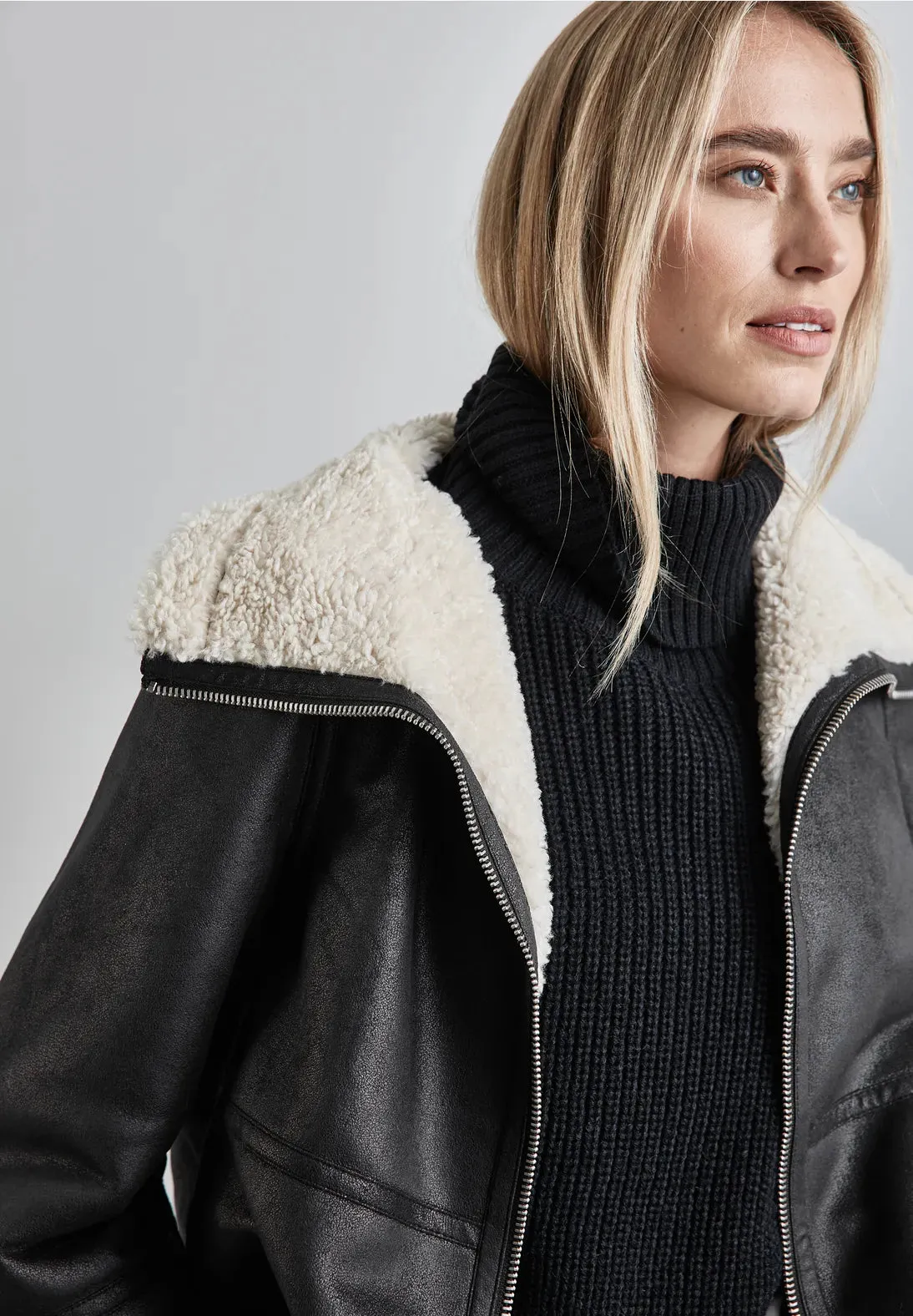 Street One Black Faux Leather Shearling jacket 201979