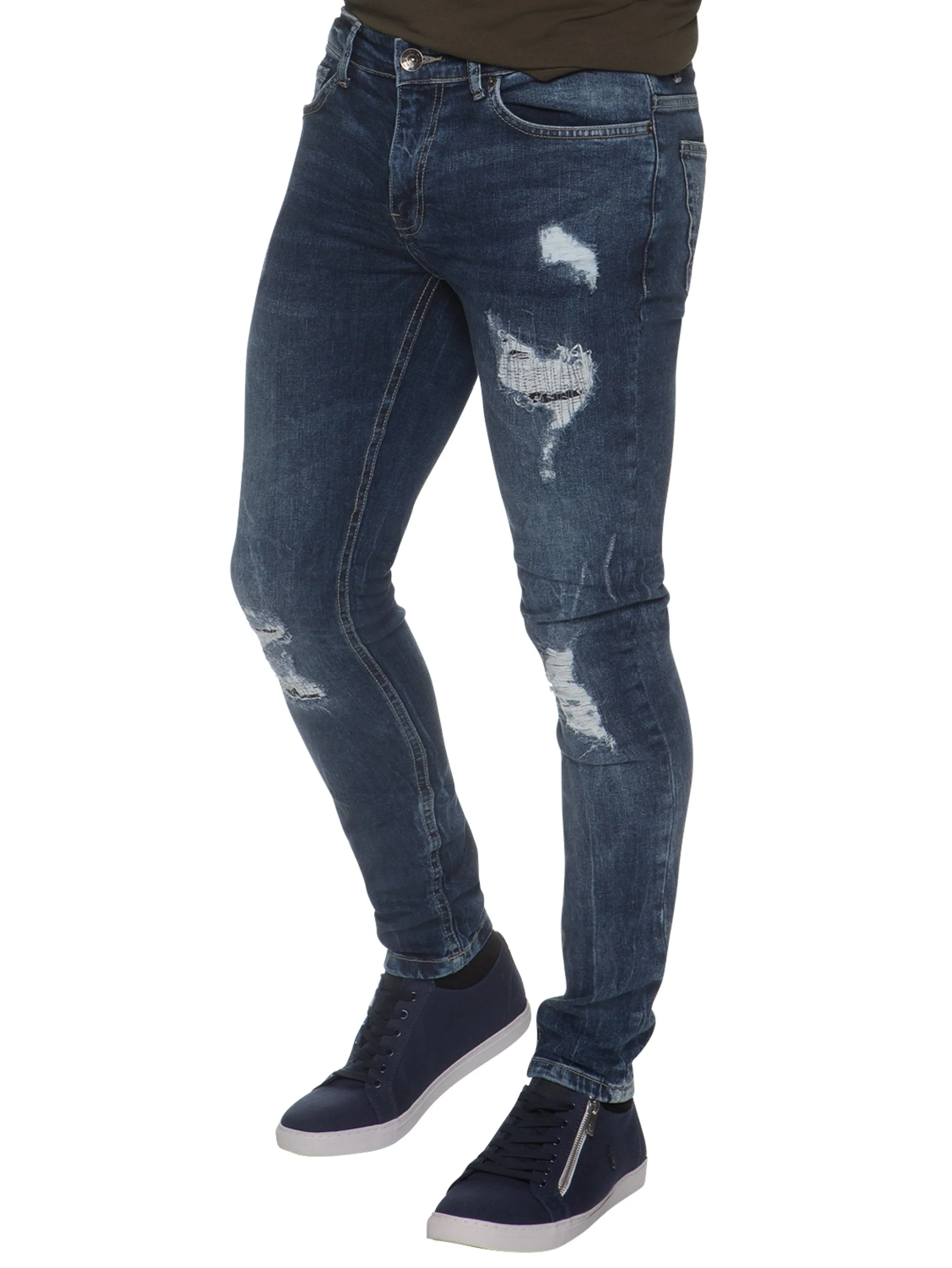 Super Skinny Stretch Rip & Repair Slim Jeans | Enzo Designer Menswear