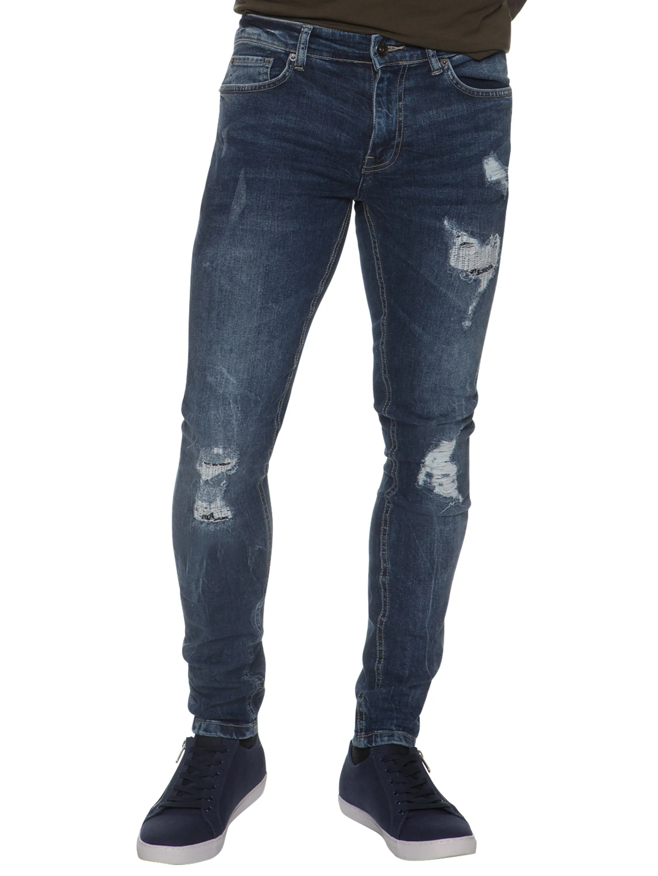 Super Skinny Stretch Rip & Repair Slim Jeans | Enzo Designer Menswear