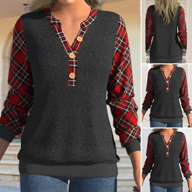 Sweater with Checkerboard Pattern and Buttons