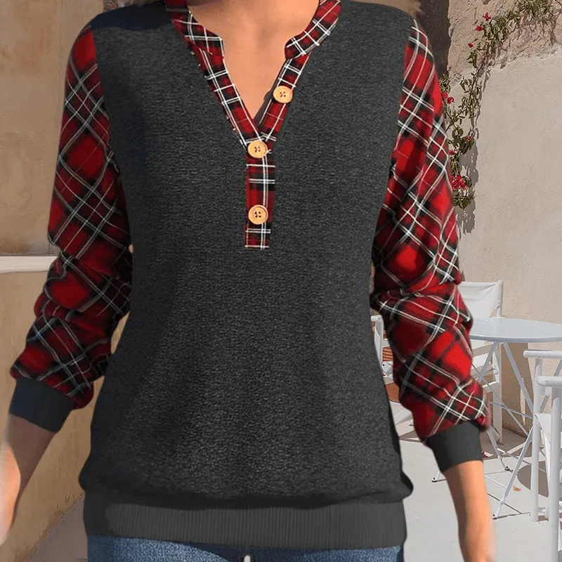 Sweater with Checkerboard Pattern and Buttons