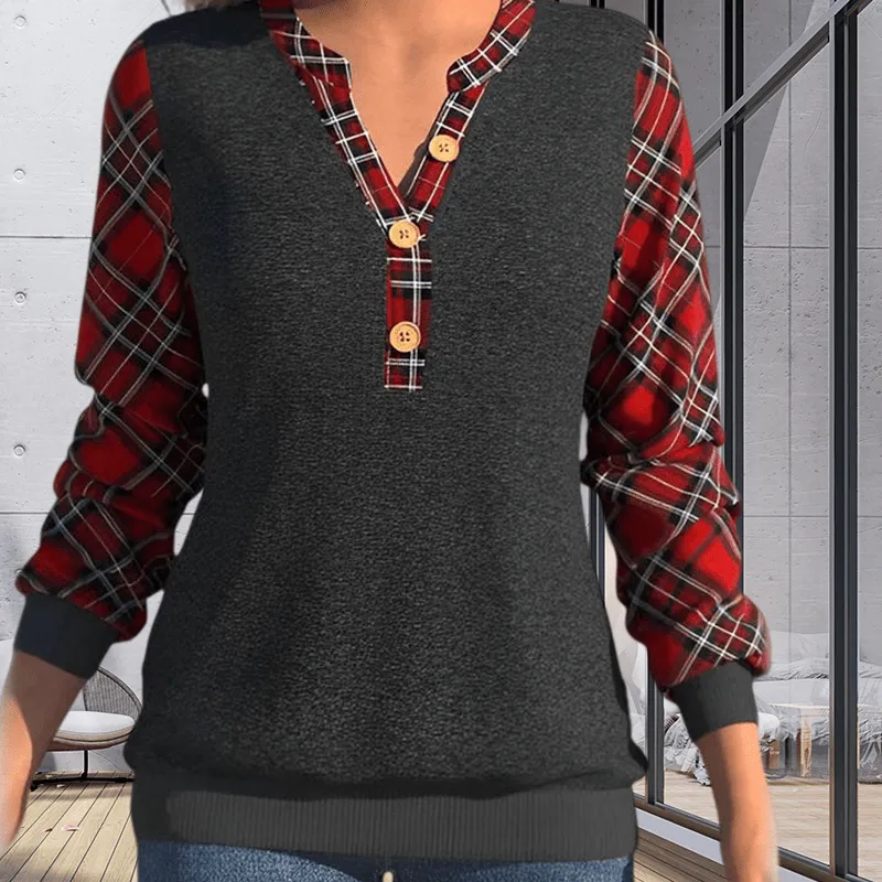 Sweater with Checkerboard Pattern and Buttons