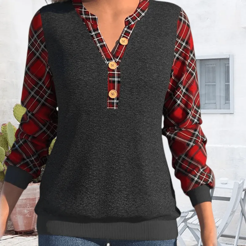 Sweater with Checkerboard Pattern and Buttons