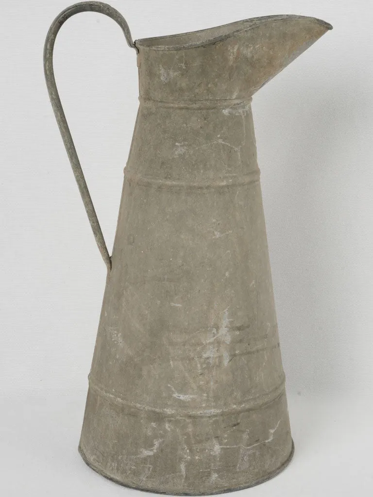 Tall Early 20th-Century French Zinc Pitcher w/ Timeworn Patina