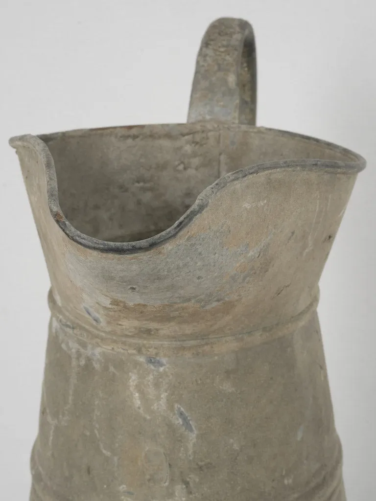 Tall Early 20th-Century French Zinc Pitcher w/ Timeworn Patina