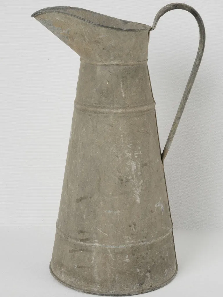 Tall Early 20th-Century French Zinc Pitcher w/ Timeworn Patina