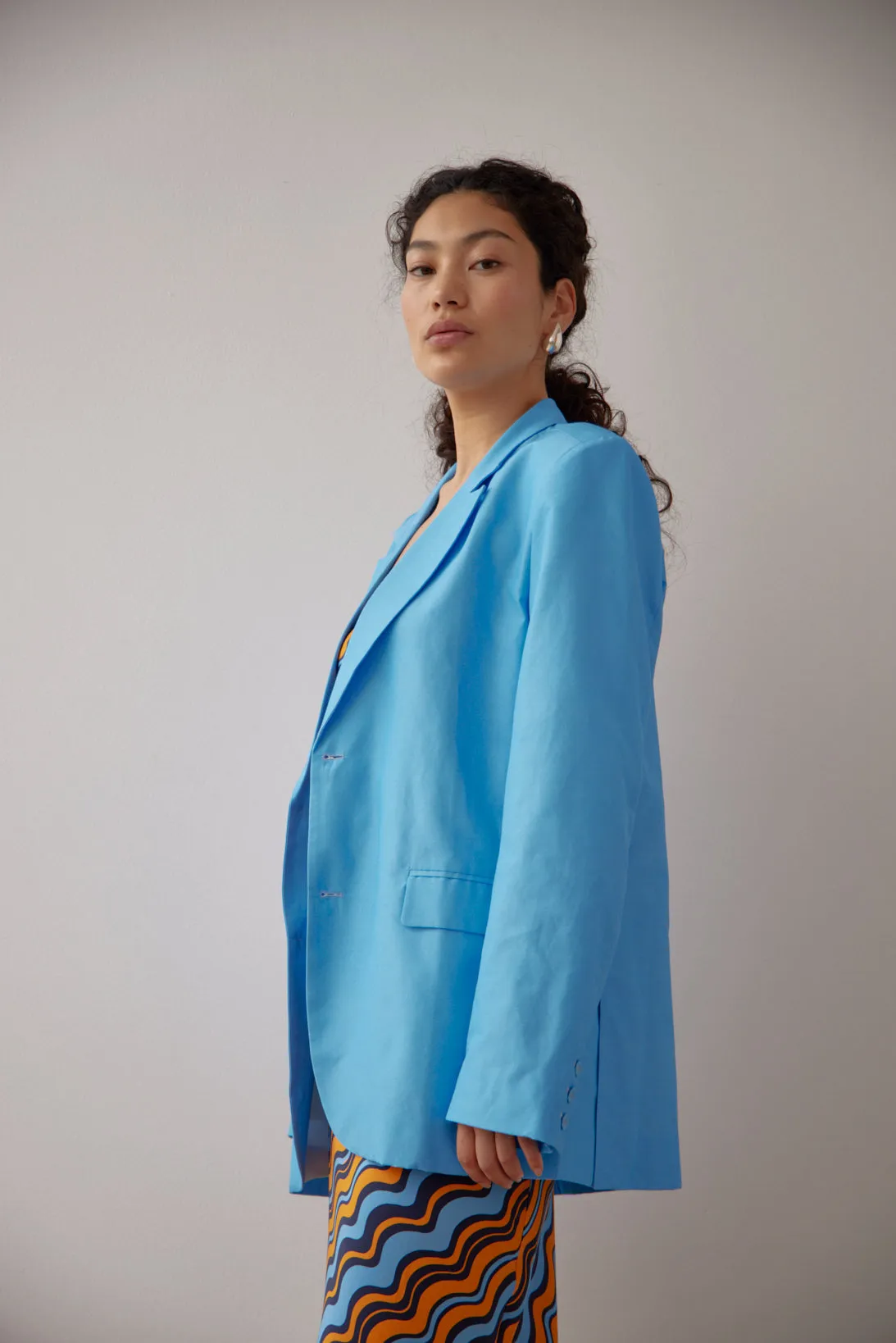 TEDDY CLASSIC JACKET- BLUE SILK COTTON RIB