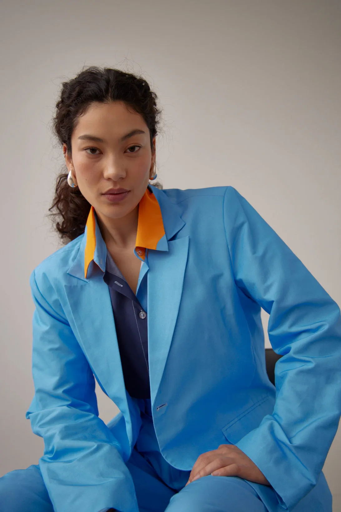 TEDDY CLASSIC JACKET- BLUE SILK COTTON RIB