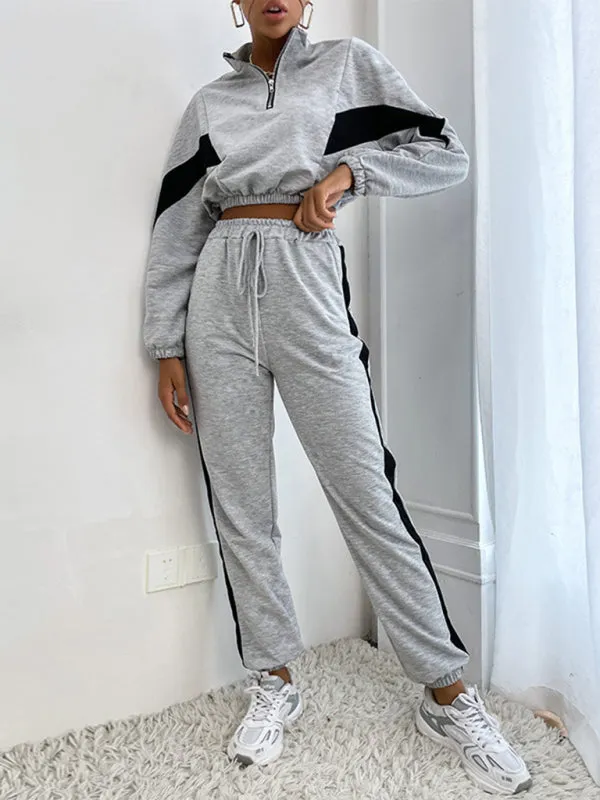 TEEK - Grey Two-Piece Color Block Crop Sweatshirt Suit