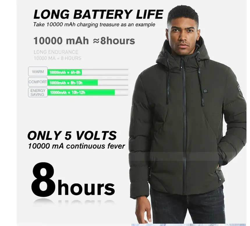 Unisex Winter Wind Stopper Smart Intelligent USB Full Body Heated Jacket