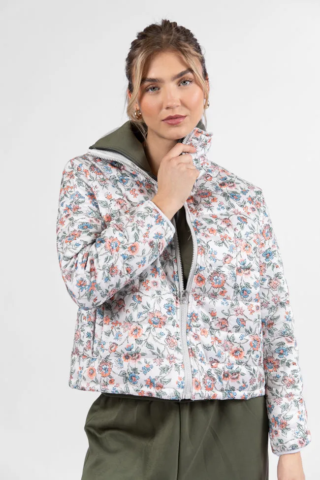 Vail Valley Pink Ivory Multi Floral Quilted Zip Up Jacket