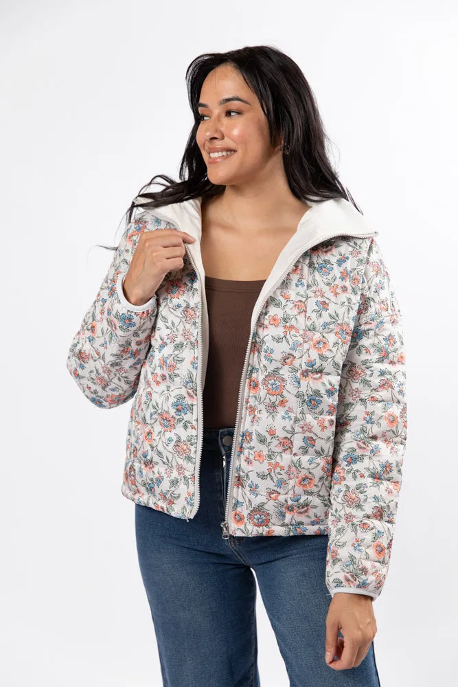 Vail Valley Pink Ivory Multi Floral Quilted Zip Up Jacket