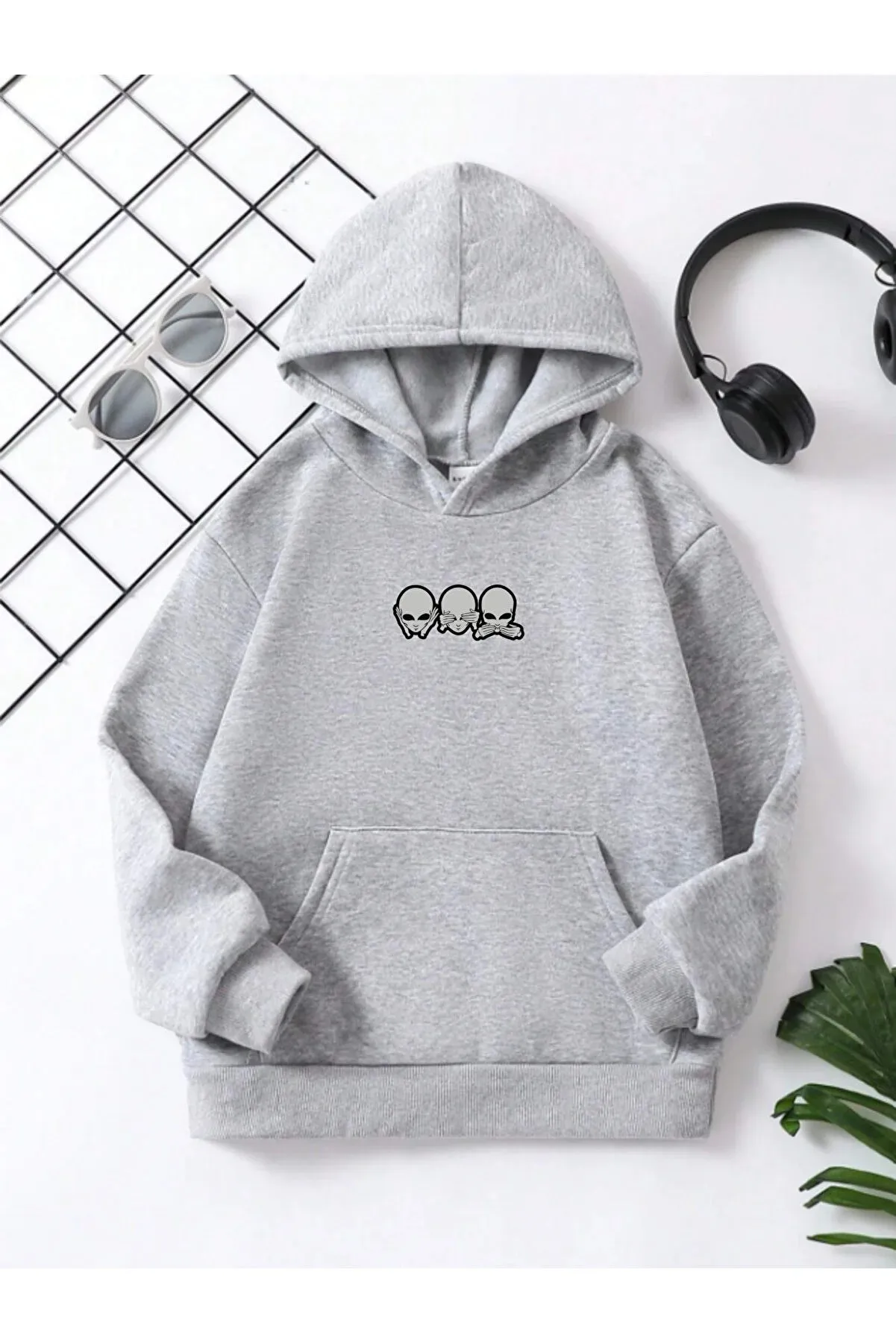 Vask Boy's Grey Hooded Cotton Sweatshirt