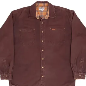 VINTAGE CARHARTT S96 FLANNEL LINED BROWN CANVAS OVER SHIRT 2000S SIZE LARGE TALL