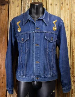 Vintage Denim Jacket with Sequin Music Note & Guitar XL