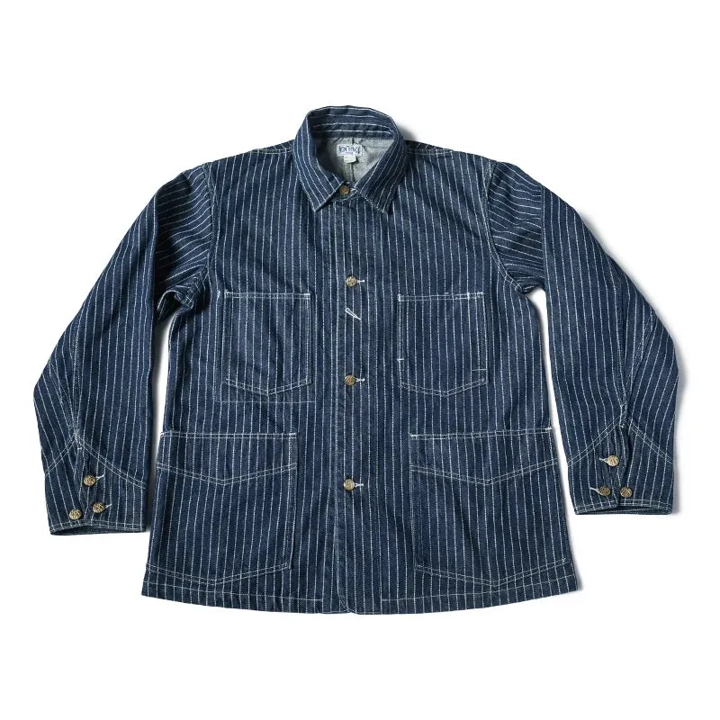 Vintage Mens Railroad Stripe Denim Coat - Blue