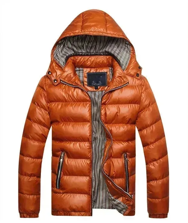 Winter leather Puffer coat for men Hooded padded Winter jacket for men