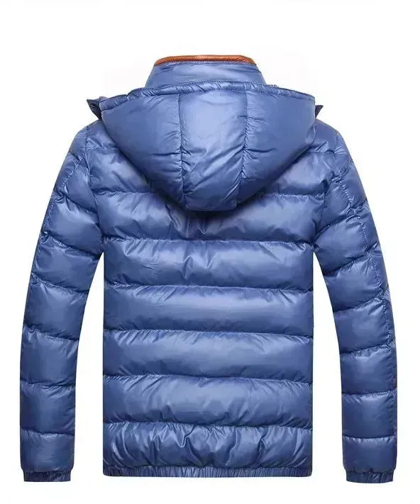 Winter leather Puffer coat for men Hooded padded Winter jacket for men