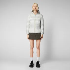 Woman's animal free hooded puffer Alexa in fog grey