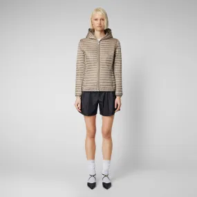 Woman's animal free hooded puffer Alexa in pearl grey